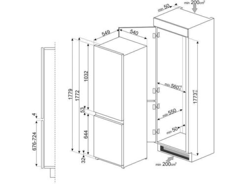 Frigorífico Combinado Encastre SMEG C8174N3E (No Frost - 178 cm - 254 L - Branco) - Image 3