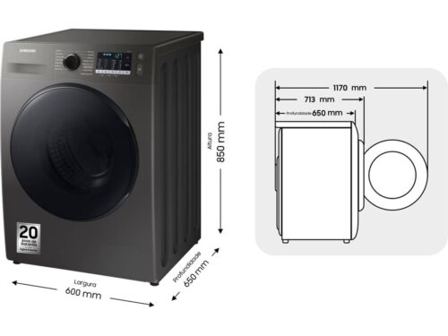 Máquina de Lavar e Secar Roupa SAMSUNG WD90TA046BX/EP (6/9 kg - 1400 rpm - Inox) - Image 3
