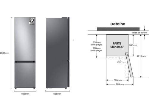 Frigorífico Combinado SAMSUNG Bespoke RB38A6B3DS9 (No Frost - 203 cm - 390 L - Inox) - Image 3
